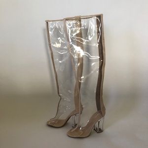 Qupid Thigh High Clear Boots